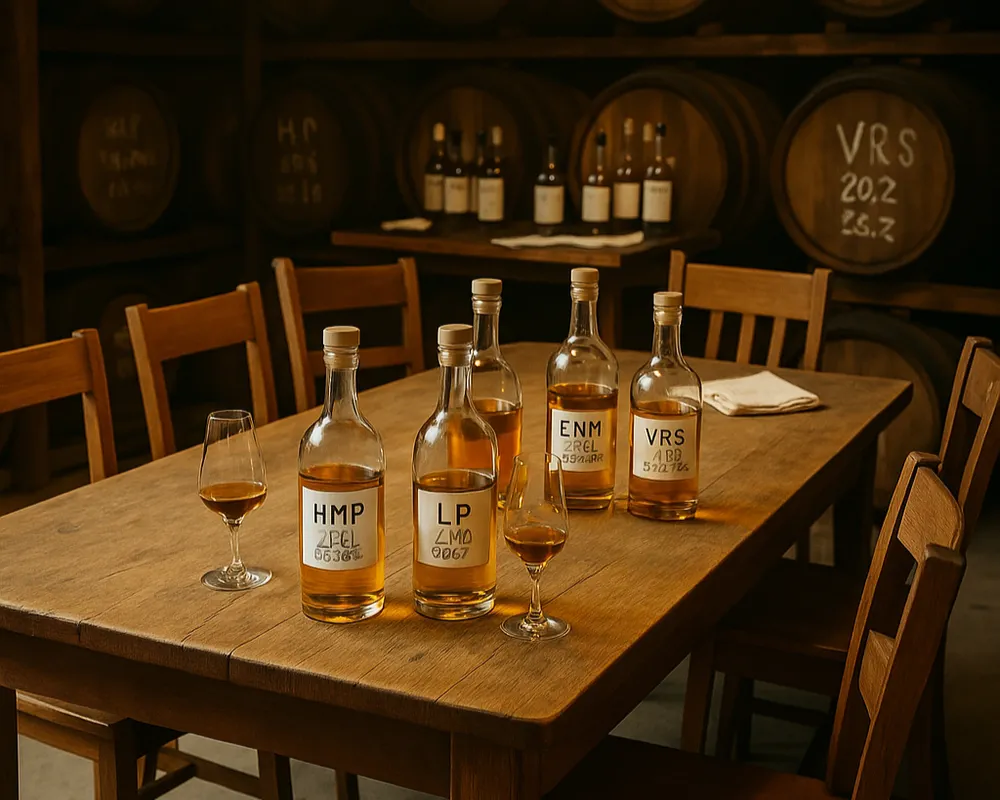 Imbottigliamento Rum Personalizzato Tavolo di degustazione con bottiglie